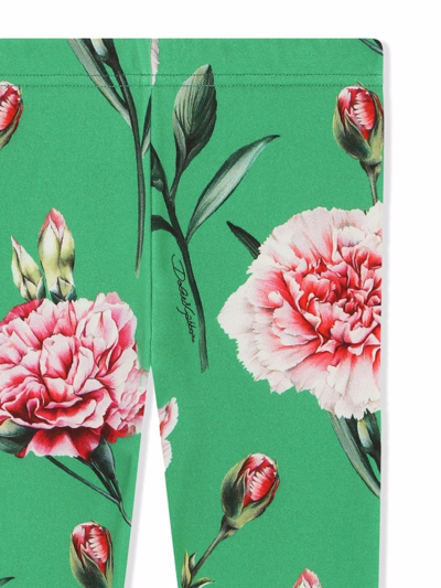 Shop Dolce & Gabbana Floral-print Leggings In Green