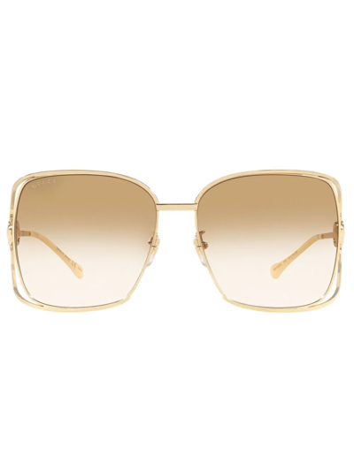 Shop Gucci Horsebit-detail Oversized-frame Sunglasses In Gold