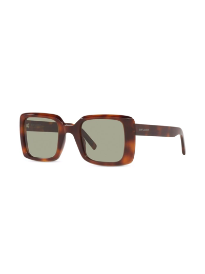 Shop Saint Laurent Tortoiseshell-effect Oversized-frame Sunglasses In Brown