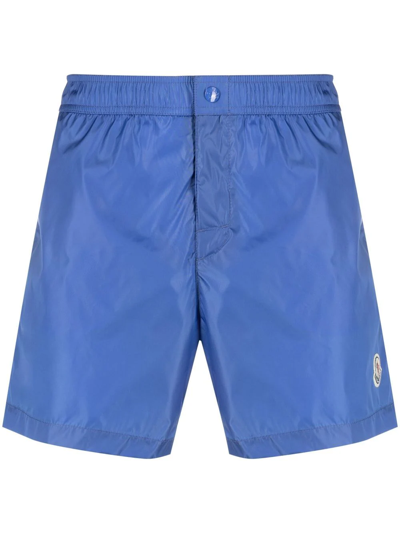 Shop Moncler Side-stripe Swim Shorts In Blue