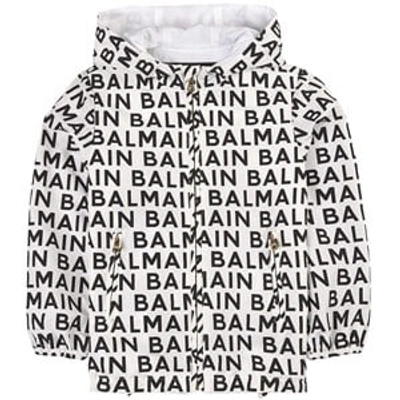 Shop Balmain White And Black All Over Branded Jacket