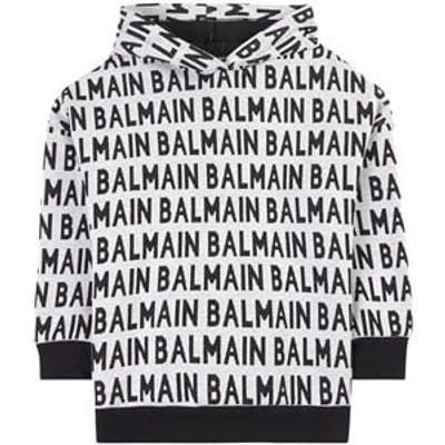 Shop Balmain Black All Over Branded Hoodie In White