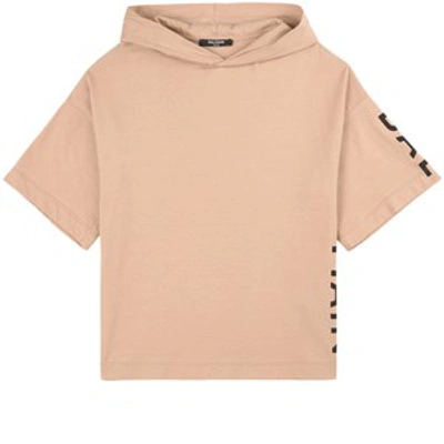 Shop Balmain Brown Short Sleeved Hooded Sweatshirt