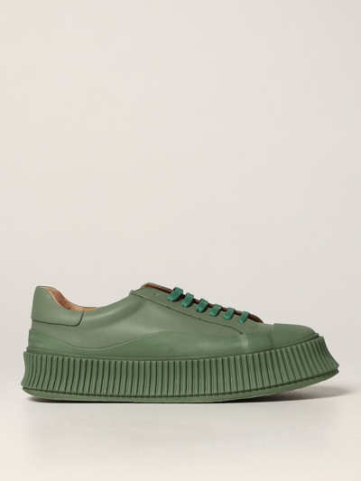 Shop Jil Sander Leather Trainers In Green