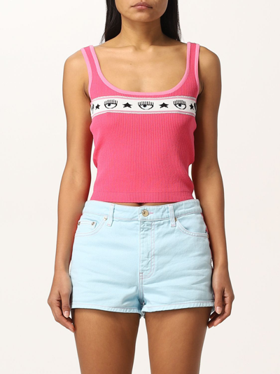 Shop Chiara Ferragni Tank Top With Logomania Band In Pink