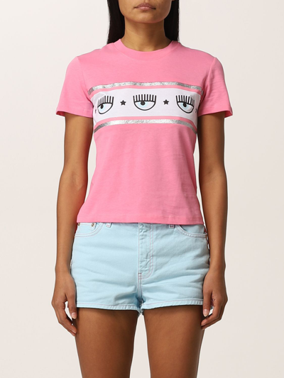 Shop Chiara Ferragni T-shirt With Logomania Band In Pink