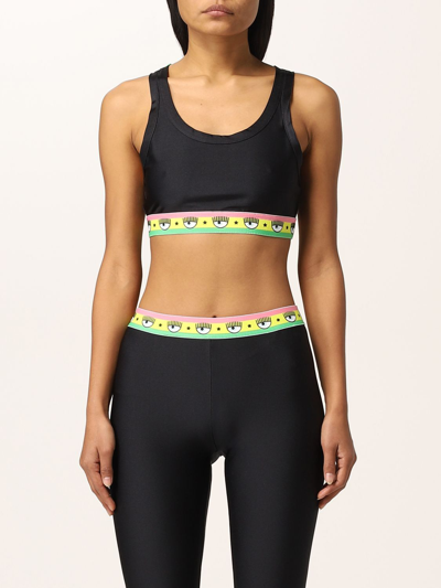 Chiara Ferragni Cropped Top With Logomania Band In Black