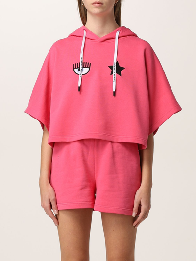 Chiara Ferragni Fuchsia Cotton Eye Star Cropped Sweatshirt In Fuchsia
