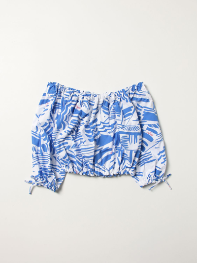 Shop Msgm Patterned Cropped Top In Gnawed Blue