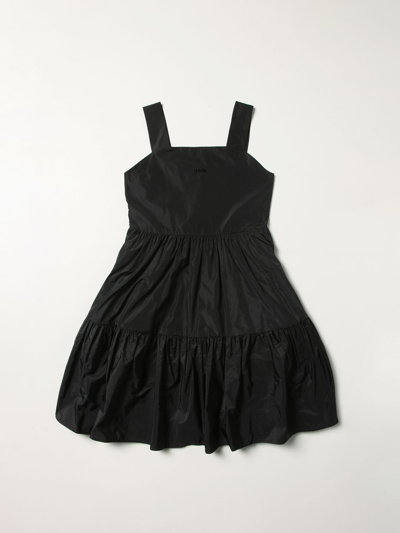 Shop Msgm Midi Dress With Gathered Hem In Black
