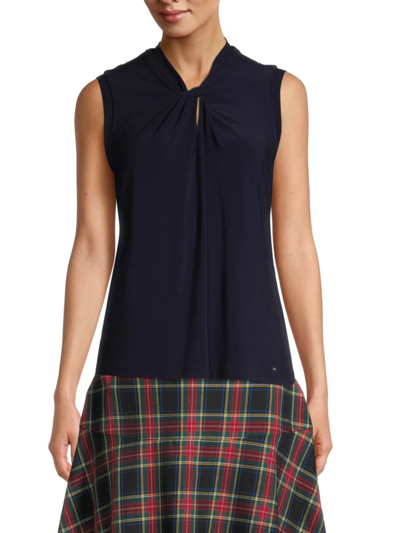 Tommy Hilfiger Women's Knot-front Top In Midnight | ModeSens