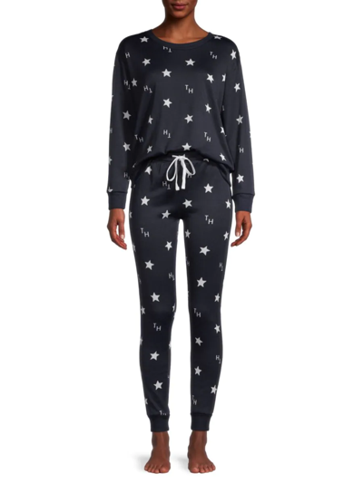 Shop Tommy Hilfiger Women's 2-piece Hacci Printed Pajama Set In Navy