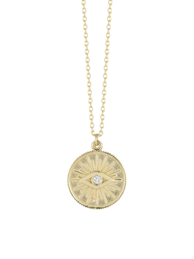 Shop Saks Fifth Avenue Women's 14k Yellow Gold & 0.03 Tcw Diamond Evil Eye Medallion Necklace