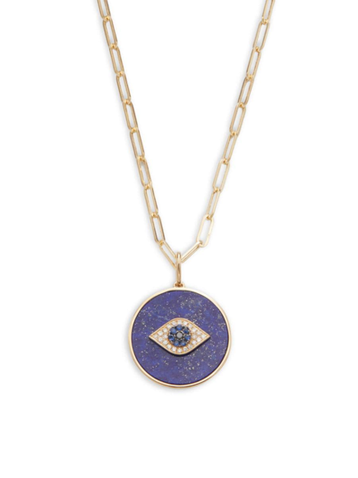 Shop Effy Women's 14k Yellow Gold, Lapis, Sapphire & Diamond Evil Eye Pendant Necklace