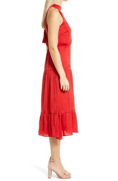 Shop Sam Edelman High Neck Tiered Hem Sleeveless Midi Dress In Red