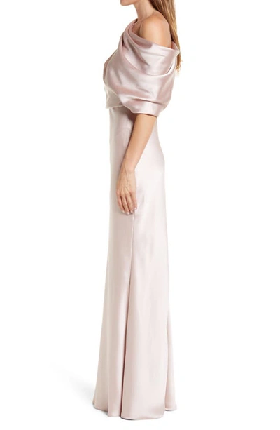 Shop Amsale One-shoulder Fluid Satin Gown In Rose Quartz