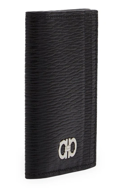 Ferragamo Revival Gancio Leather Card Case In Nero Red