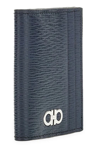 Shop Ferragamo Revival Gancio Leather Card Case In Deep Ocean Nero