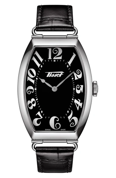 Shop Tissot Heritage Porto Leather Strap Watch, 42.5mm X 31mm In Black/ Silver