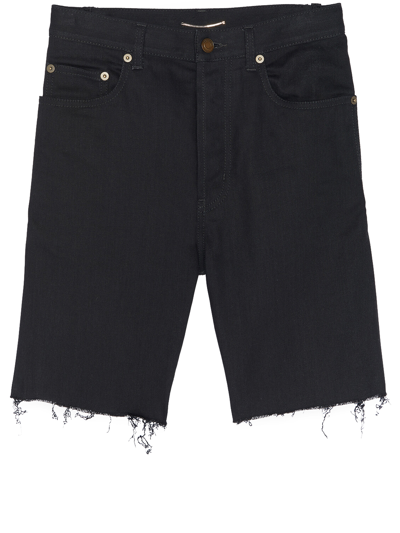 Shop Saint Laurent Black Denim Bermuda Shorts