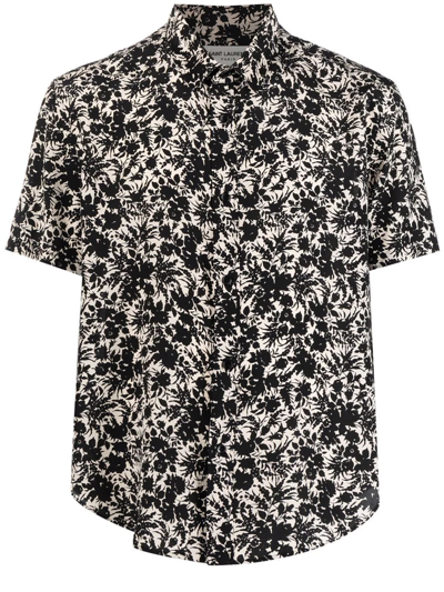 Shop Saint Laurent Floral Silk Shirt In Black