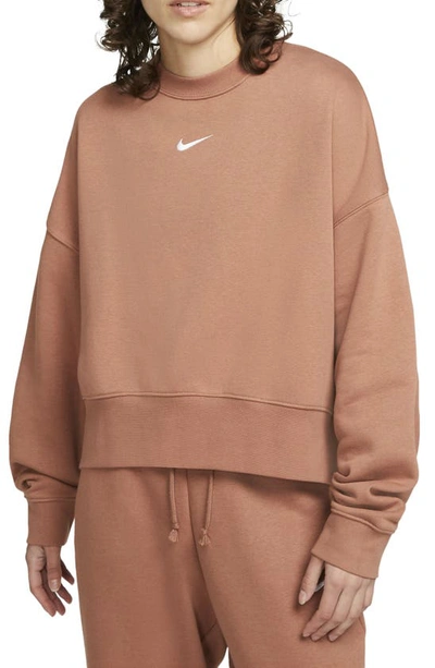 Shop Nike Sportswear Essential Oversize Sweatshirt In Mineral Clay/ White