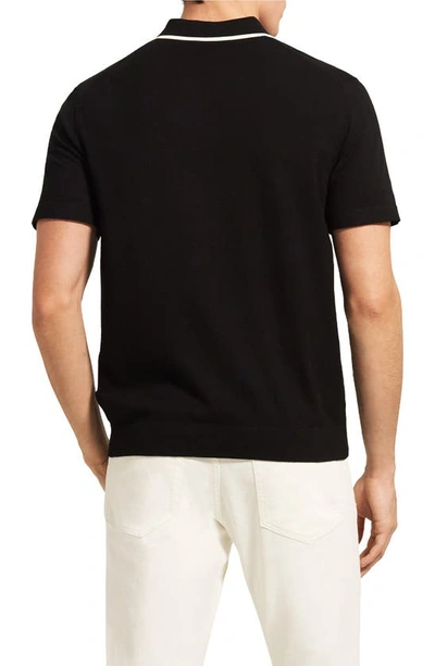 Shop Theory Goris Tipped Solid Polo In Black/ Ivory