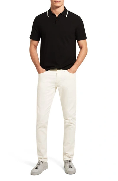 Shop Theory Goris Tipped Solid Polo In Black/ Ivory