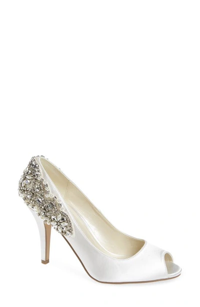 Shop Paradox London Pink Cynthia Embellished Pump In Ivory Satin