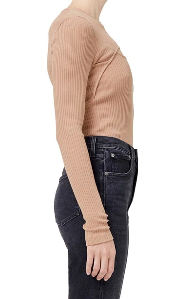 Shop Agolde Lyza Ribbed Cotton Blend Cutout Sweater In Pantyhose