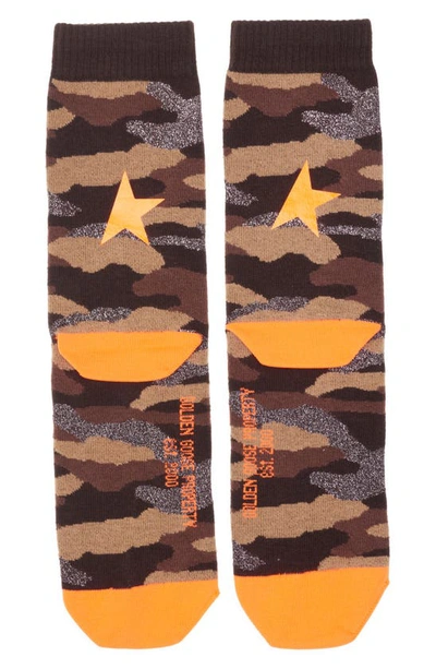 Shop Golden Goose Camouflage Crew Socks In Brown/ Orange