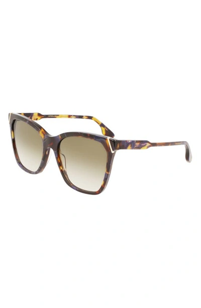 Shop Victoria Beckham Guilloché 56mm Gradient Rectangular Sunglasses In Havana Blue