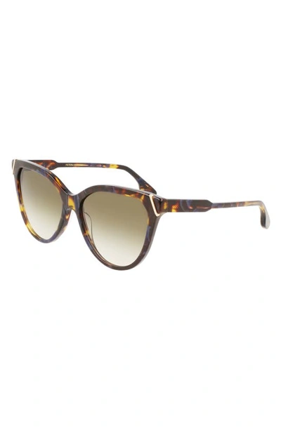 Victoria Beckham Guilloché 57mm Gradient Cat Eye Sunglasses In Havana Blue