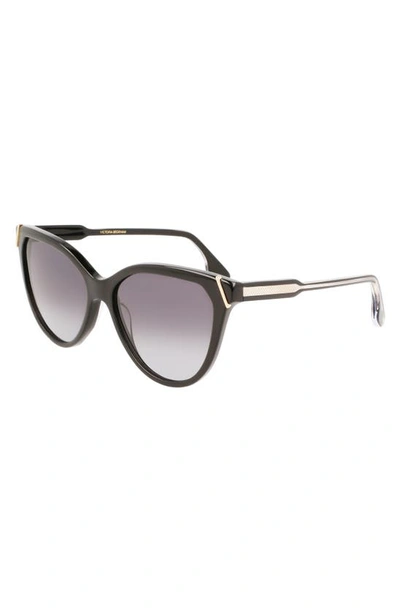 Shop Victoria Beckham Guilloché 57mm Gradient Cat Eye Sunglasses In Black