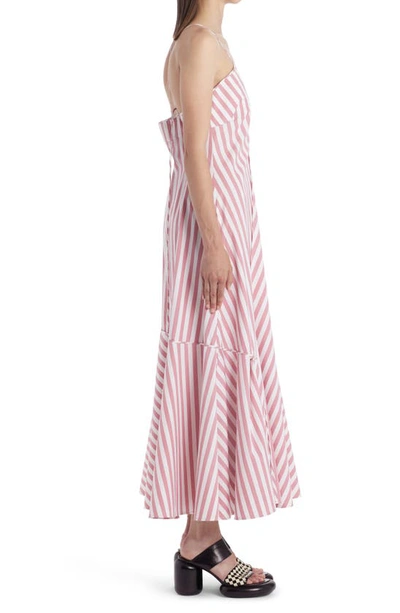 Shop Jil Sander Stripe Plunge Neck Cotton Maxi Dress In Pink Stripe