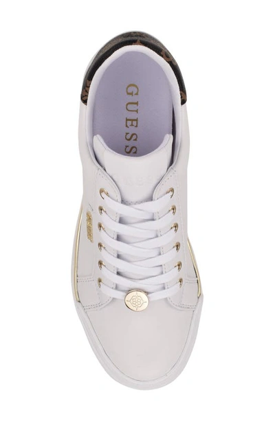 Shop Guess Faster Hidden Wedge Sneaker In White/ Brown