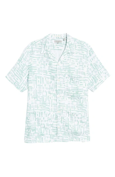 Shop Ted Baker Compter Revere Print Linen Button-up Shirt In Green