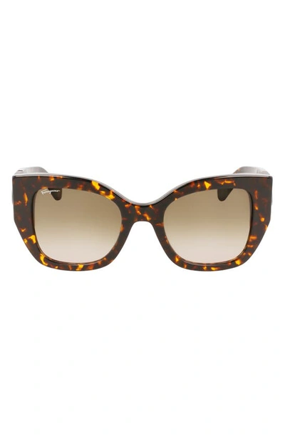 Shop Ferragamo Gancini 51mm Gradient Modified Rectangular Sunglasses In Vintage Tortoise
