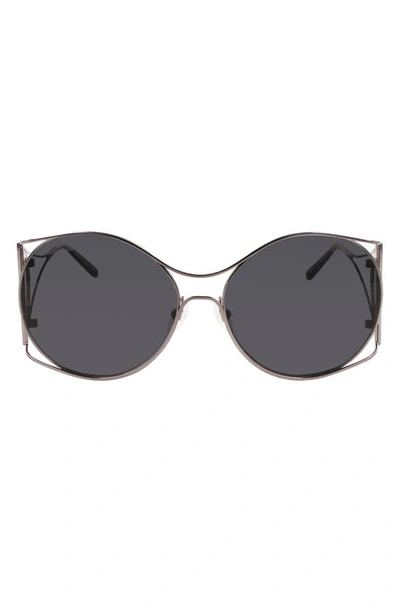 Shop Ferragamo Gancini 62mm Oval Sunglasses In Dark Ruthenium
