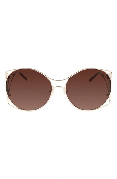 Shop Ferragamo Gancini 62mm Oval Sunglasses In Gold