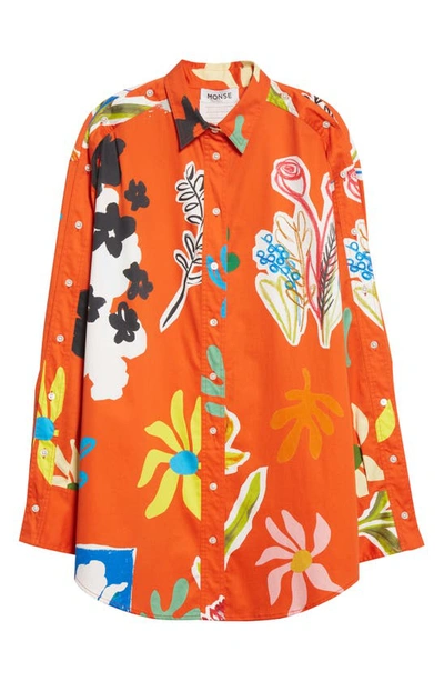 Shop Monse Floral Oversize Cotton Poplin Shirt In Poppy Floral