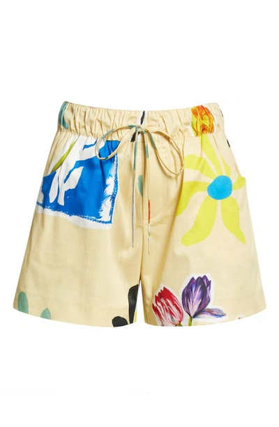 Shop Monse Floral Cotton Poplin Pajama Shorts In Butter Floral