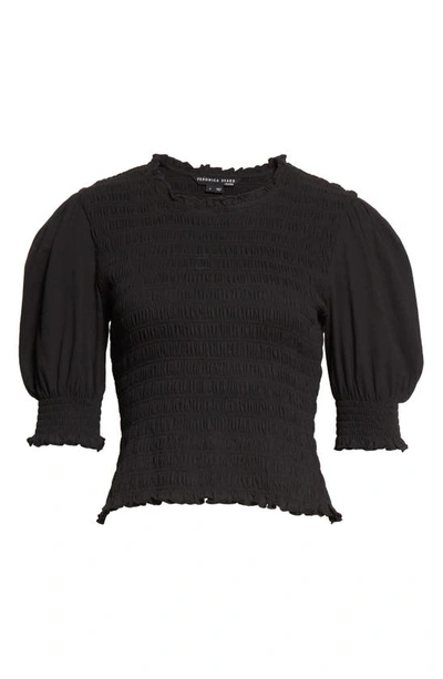 Shop Veronica Beard Langston Smocked Puff Sleeve Top In Black