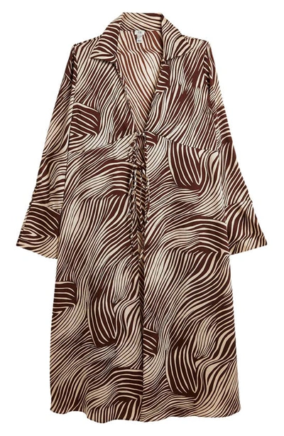 Shop River Island Longline Tie Front Satin Blouse In Brown