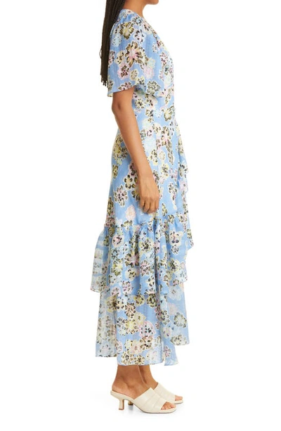 Shop Tanya Taylor Brittany Floral Wrap Dress In Chalk Floral Oxford Blue Multi