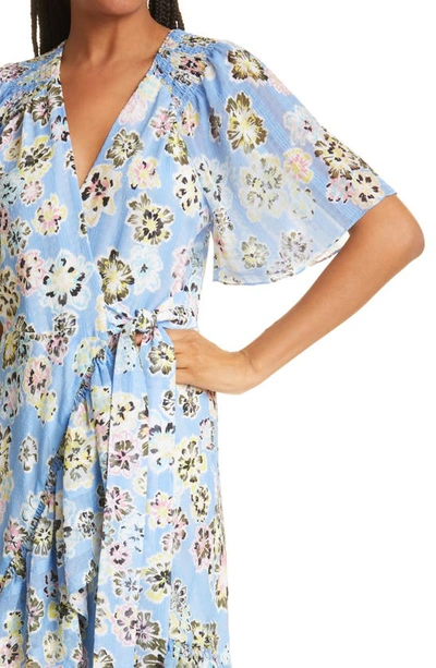 Shop Tanya Taylor Brittany Floral Wrap Dress In Chalk Floral Oxford Blue Multi
