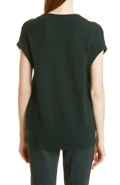 Shop Hugo Boss Felgica V-neck Ribbed Cotton & Silk T-shirt In Open Green