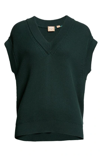Shop Hugo Boss Felgica V-neck Ribbed Cotton & Silk T-shirt In Open Green