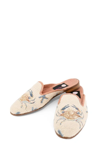Bypaige Needlepoint Crab Mule In Crab Tan Blue Coral Loafer