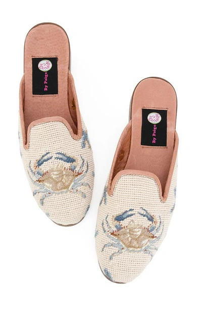 Shop Bypaige Needlepoint Crab Mule In Crab Tan Blue Coral Loafer